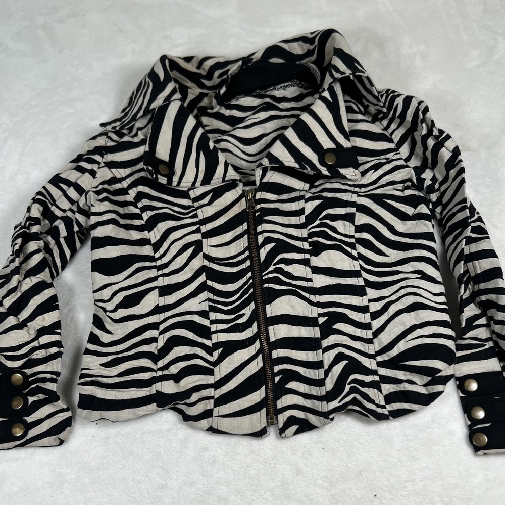 Clara S Jacket Womens Medium Black White Zebra Print‎ Zip Moto Style Fashion
